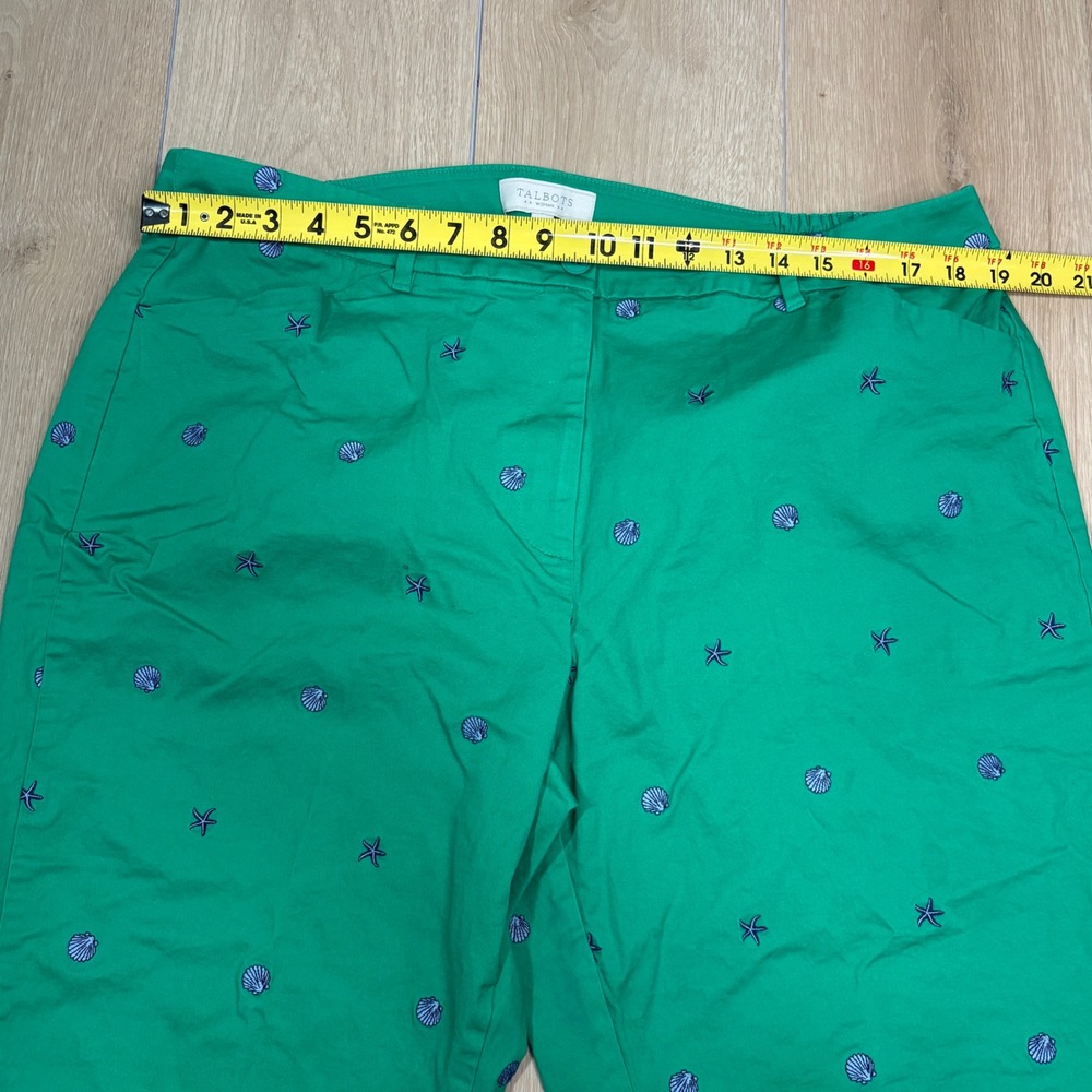 Talbots Woman Green Seashell Starfish Embroidered Crop Pants 18W Nautical Capri - Picture 5 of 7